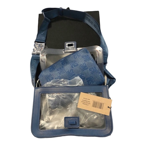 Steve Madden blue‎ trim clear vinyl stadium crossbody bag with insert new - Picture 1 of 13